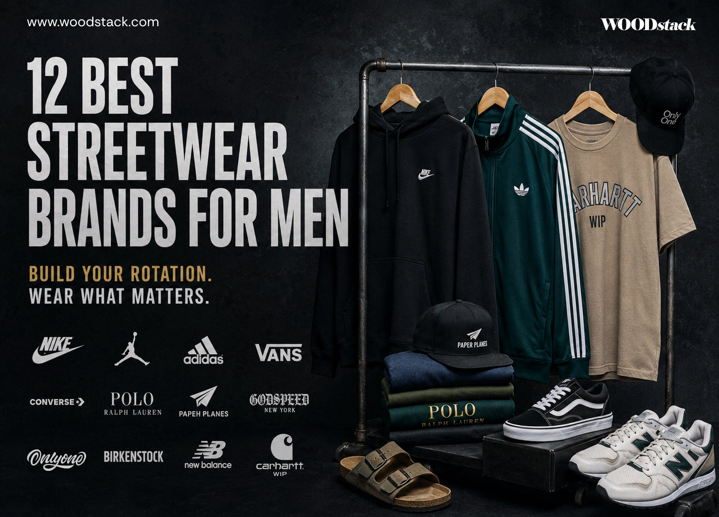 12 best streetwear brands for men featuring hoodies, T-shirts, jackets, caps, sneakers and logos from Nike, Adidas, Vans, Converse, Polo Ralph Lauren, New Balance, Carhartt and other brands.