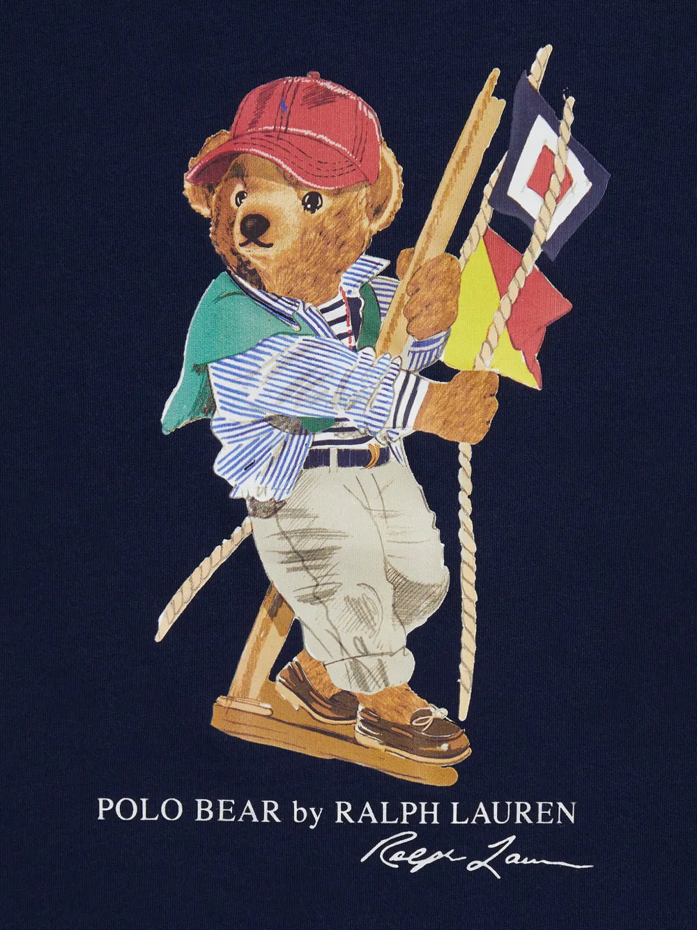 JERSEY KNIT NOVELTY SAILING BEAR CREWNECK GRAPHIC T-SHIRT