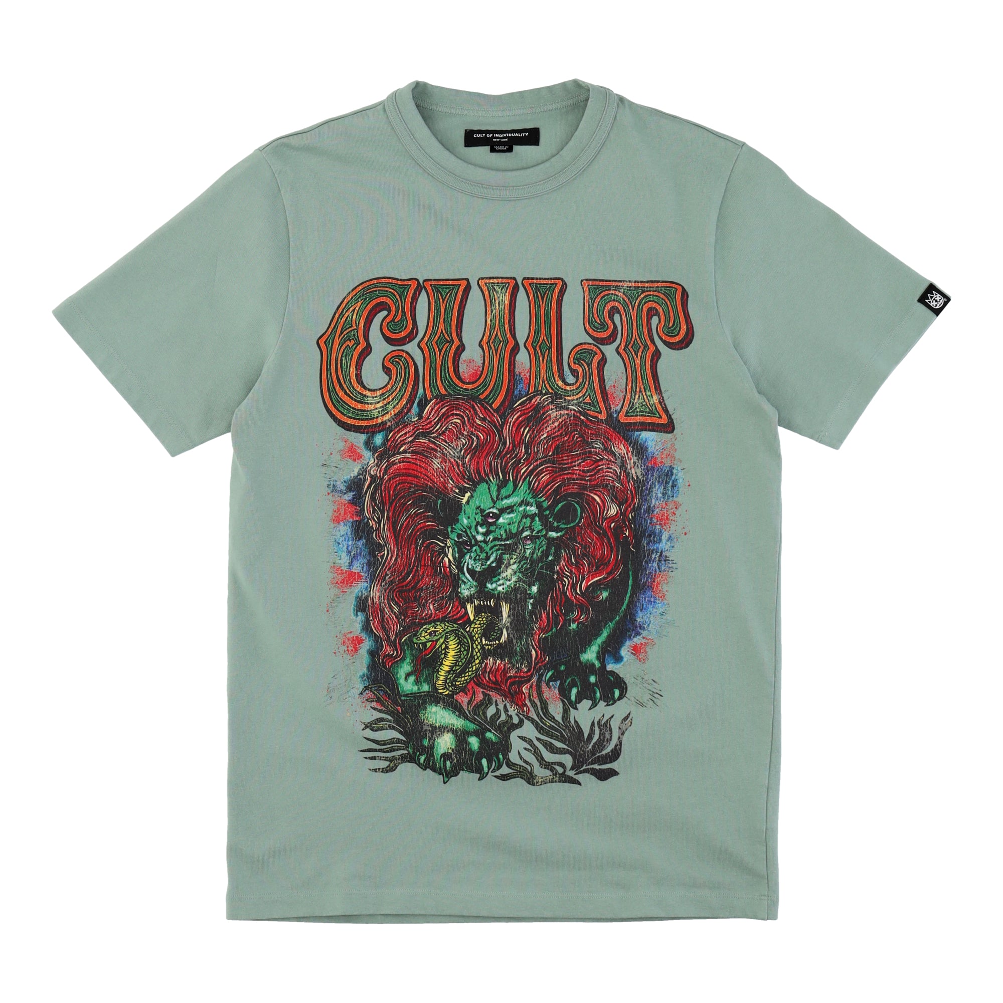 Short Sleeve Lion Crew Neck Green T-Shirt