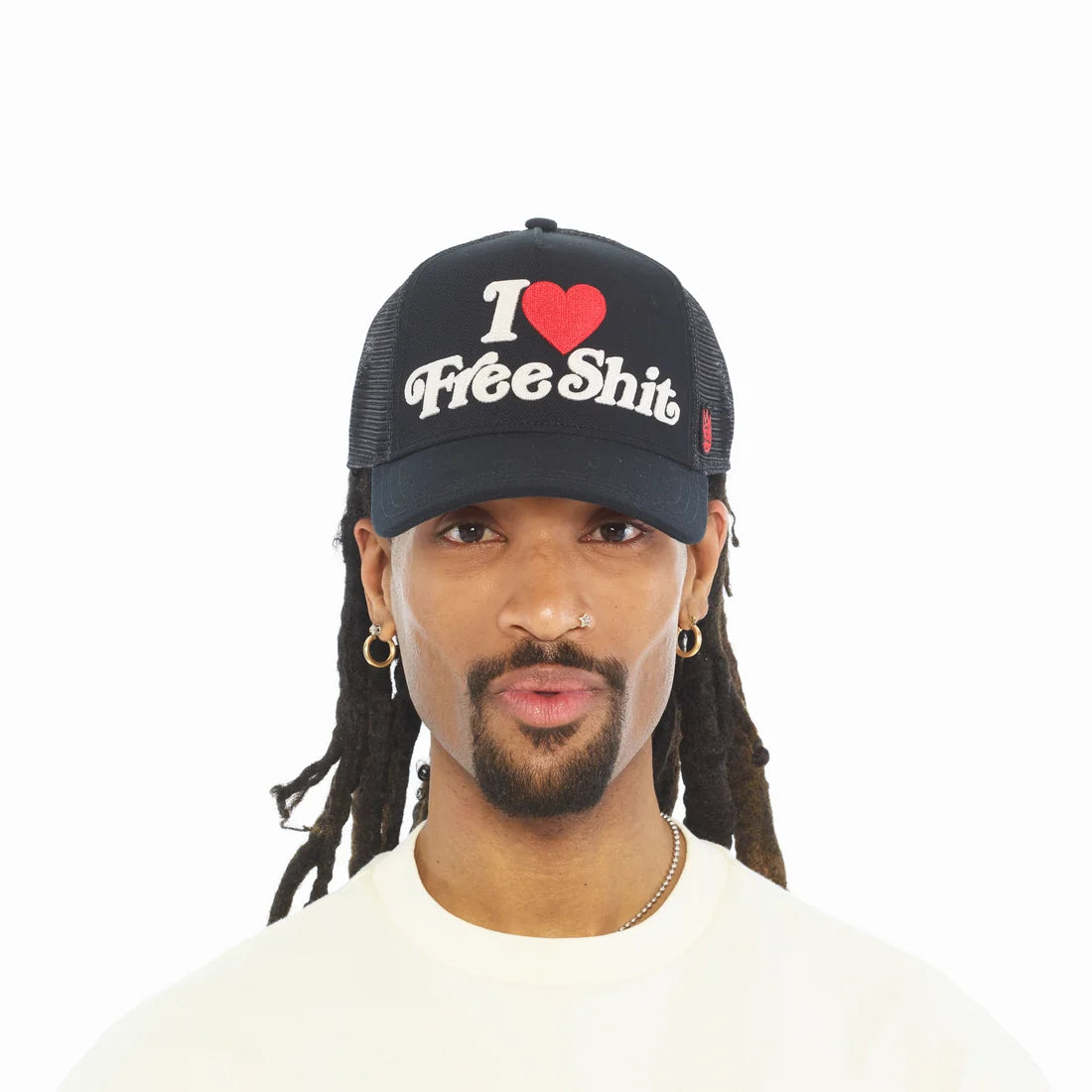 Cult Of Individuality-MESH BACK CURVED VISOR I LOVE FREE SHIT TRUCKER HAT-Black