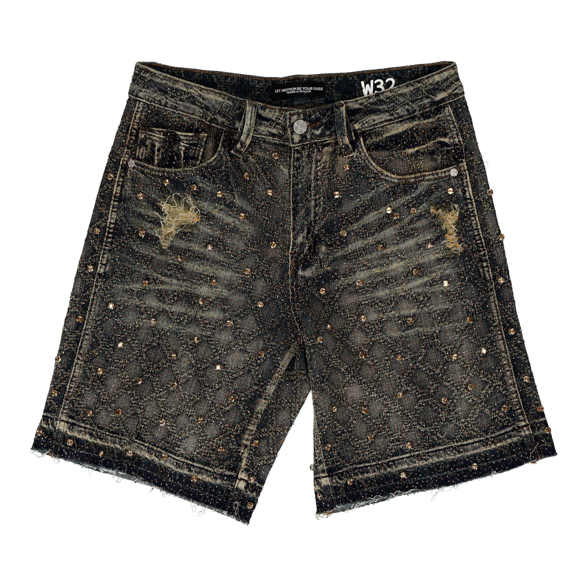 Baroque Weave Fancy Stone Black Denim Short