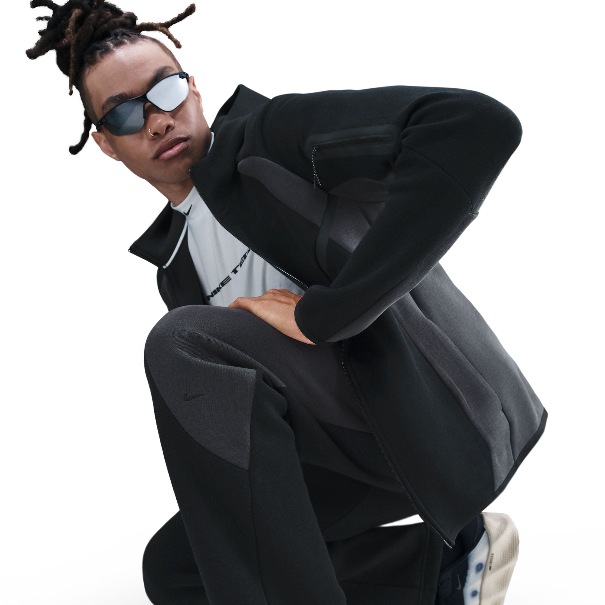 Tech Color Block Open Hem Fleece Black Pants