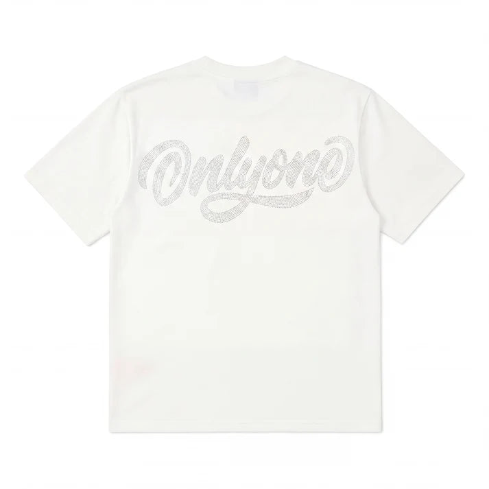 Only One Butterfly Rhinestone Tee White