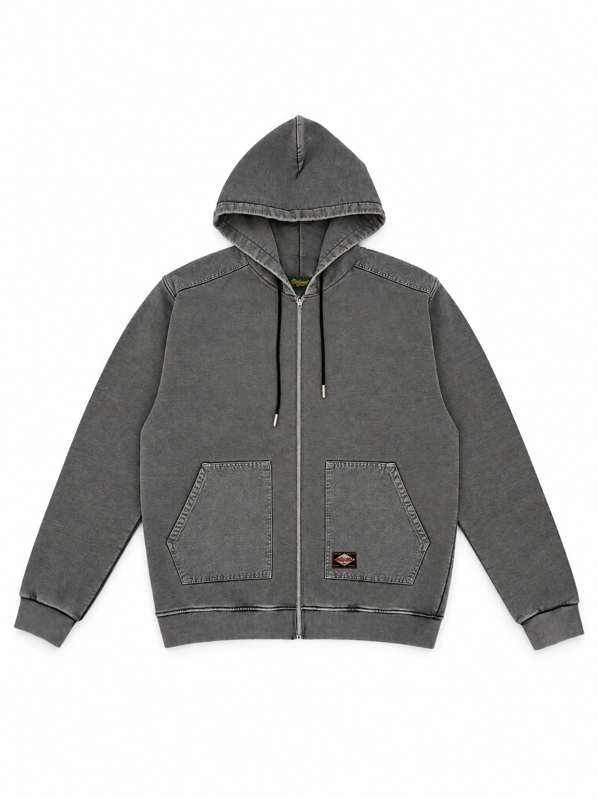 Canvas Panel Zip Hoodie Washed Grey