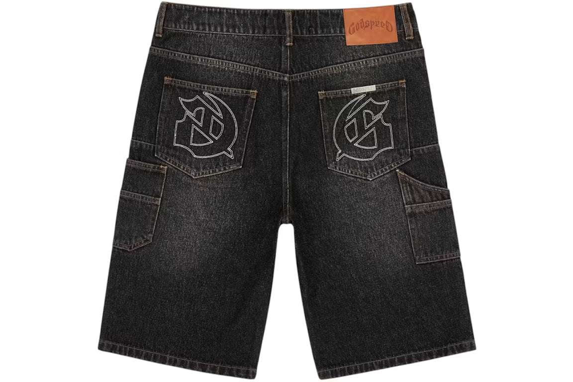 Twin Panel Denim Black Shorts