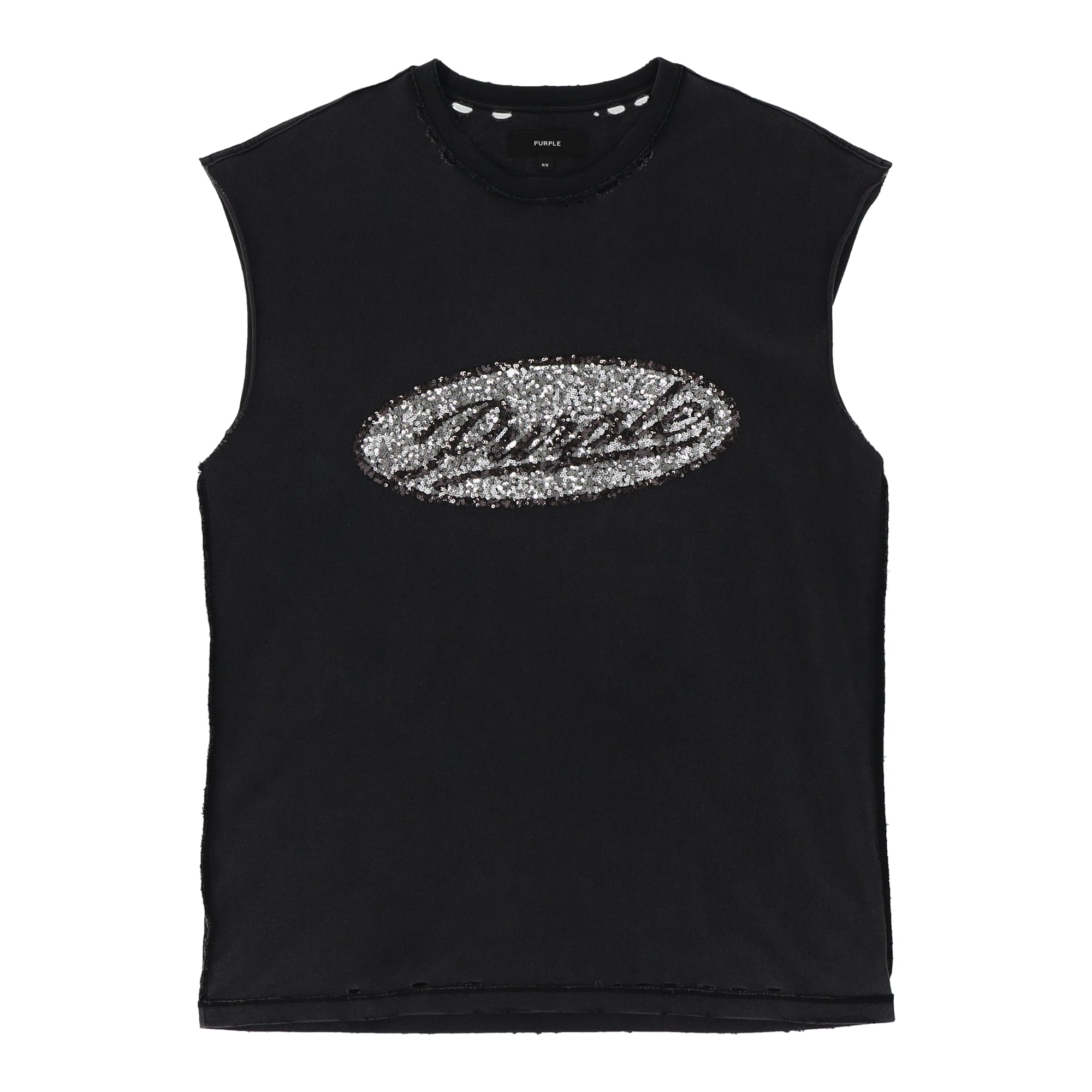 Textured Sleeveless Black T-Shirt