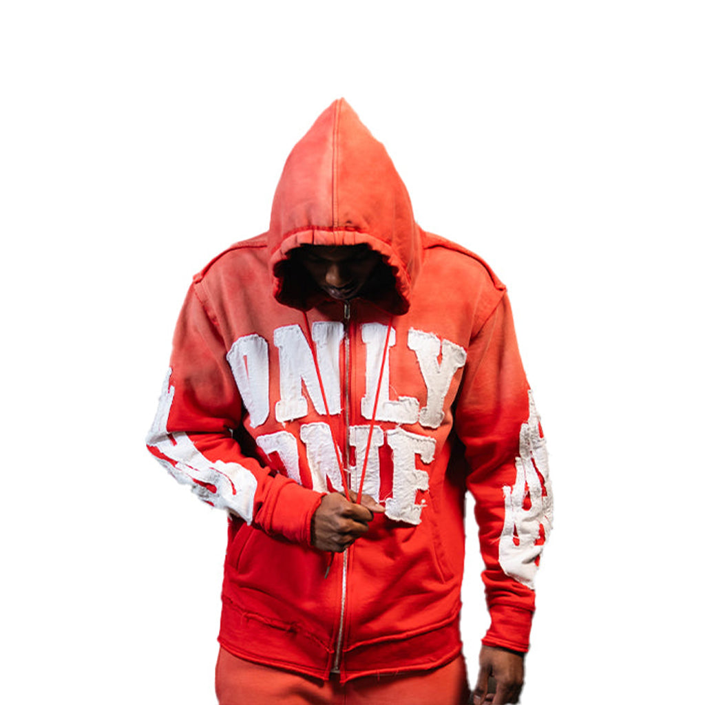 Cut And Sewn Distressed Full-Zip Hoodie