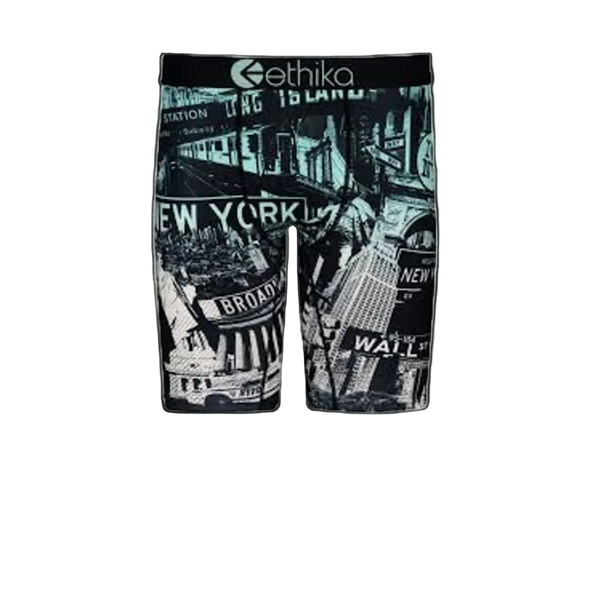 Compression shorts with New York City design on a white background