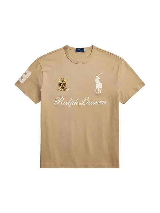 Short Sleeve Knit Novelty Patch Brown T-Shirt