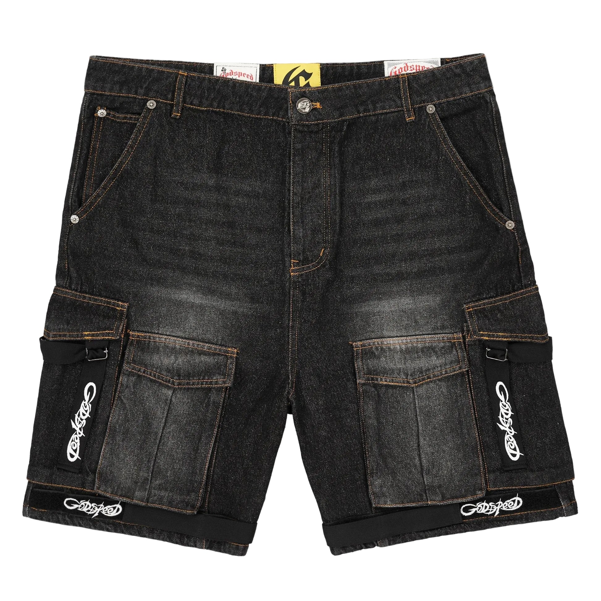 Utility Denim Black Shorts