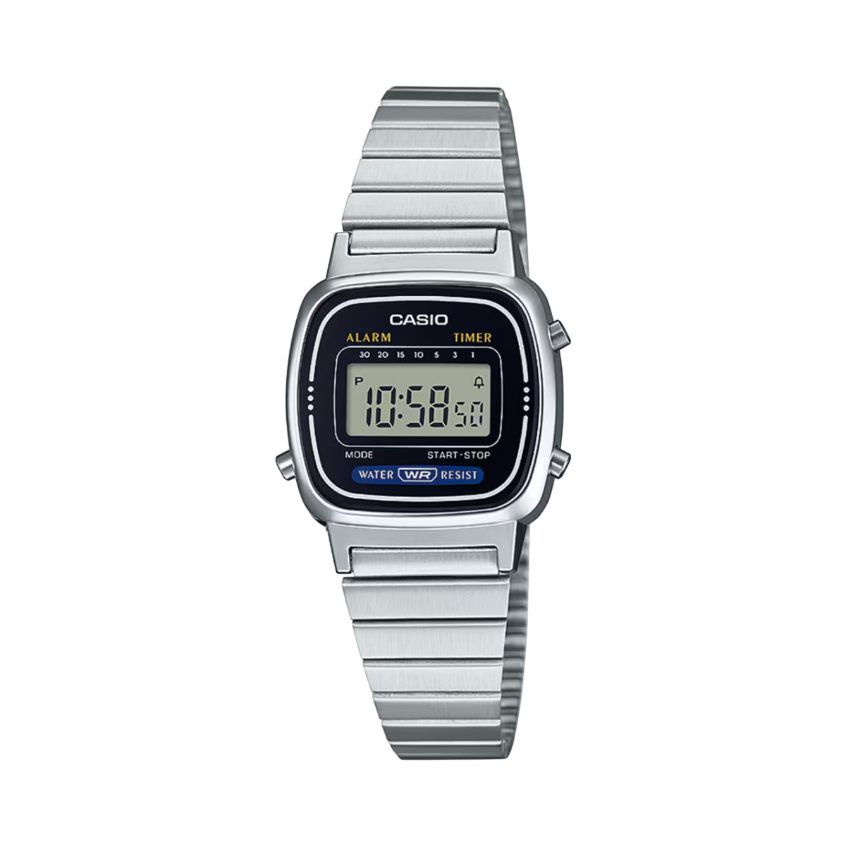 Vintage Black Dial Silver Stainless Steel Band Digital Watch