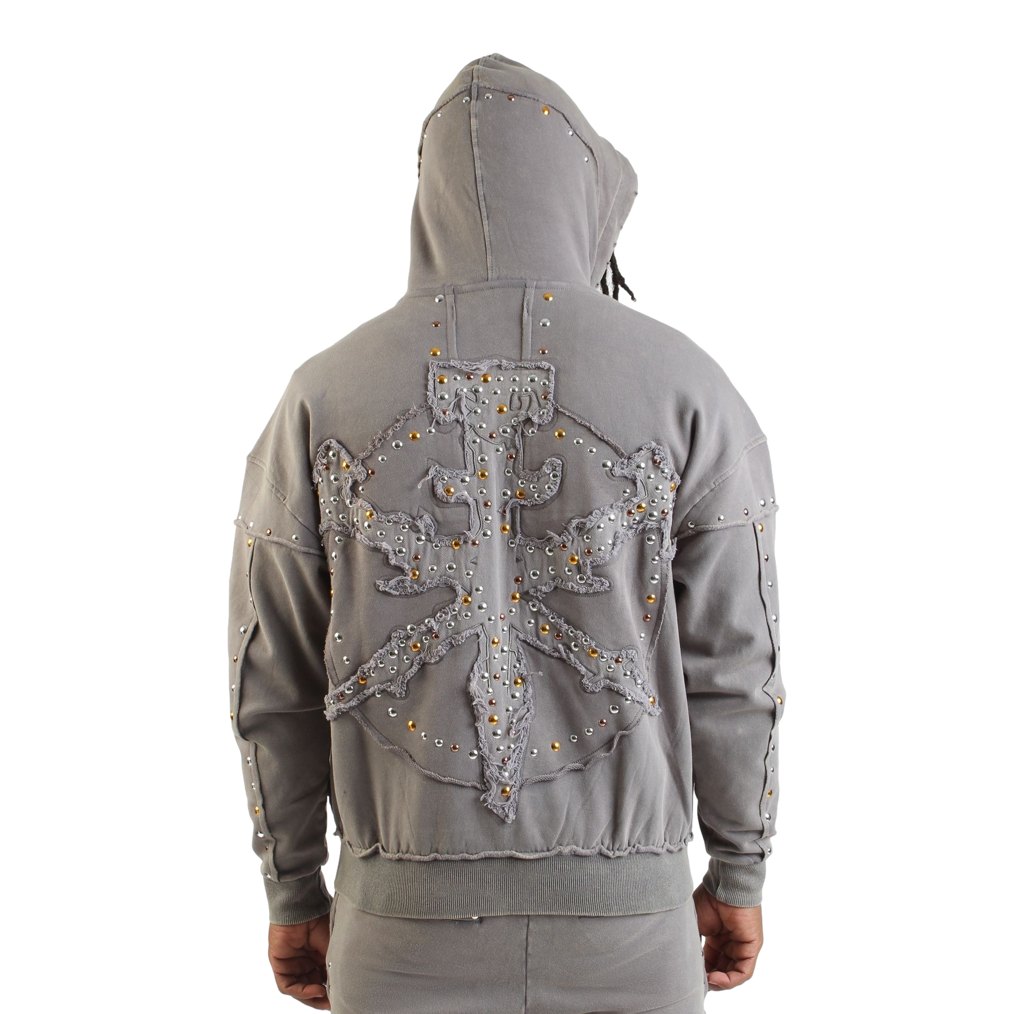 Stones Studs Gray Full Zip Hoodie