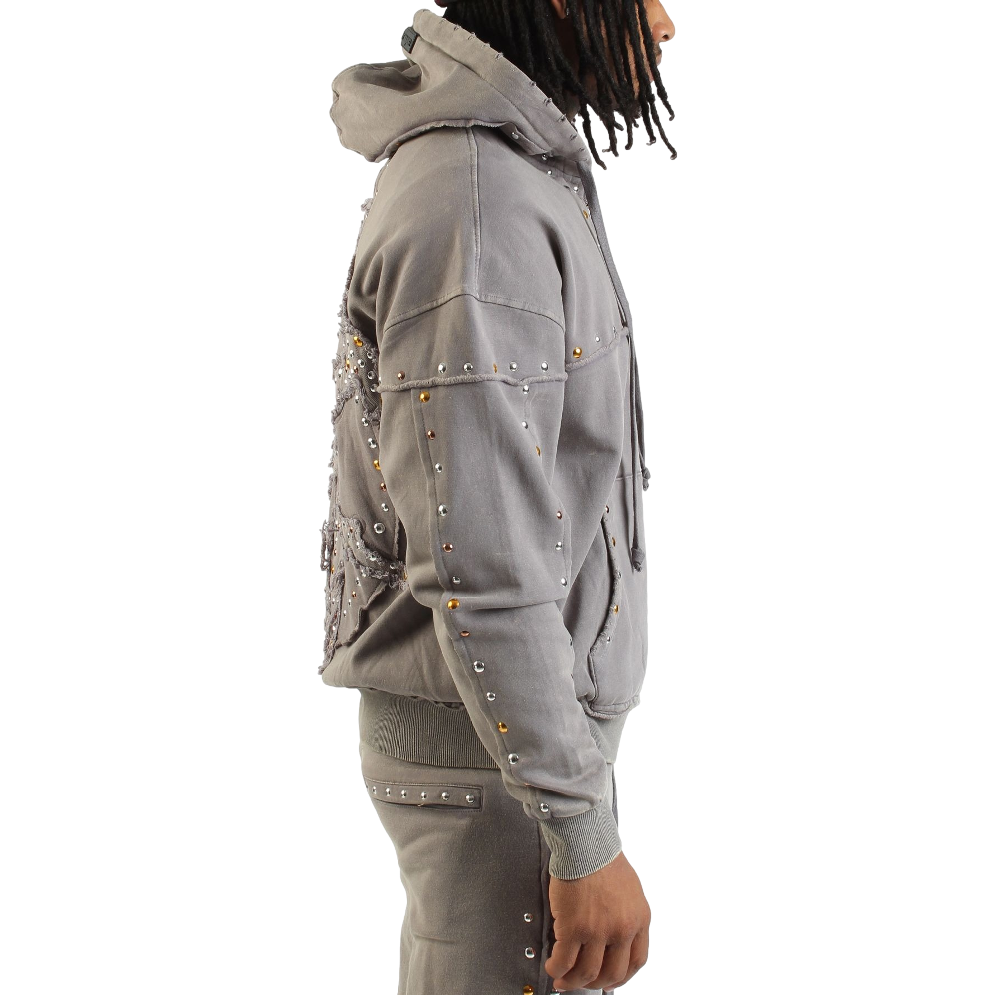 Stones Studs Gray Full Zip Hoodie