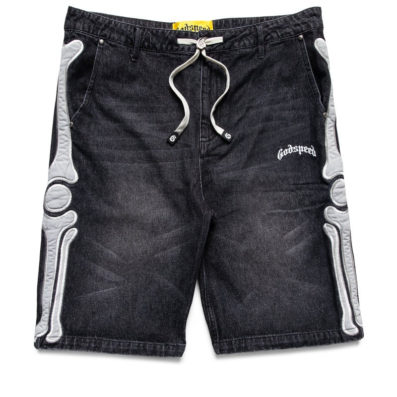 Fémur Frayed Black Denim Shorts