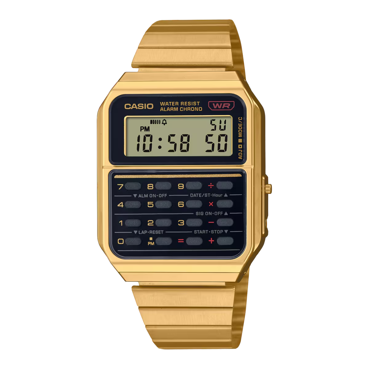 Data Bank 8-digit Vintage Gold calculator Watch CA500WEG-1AVT