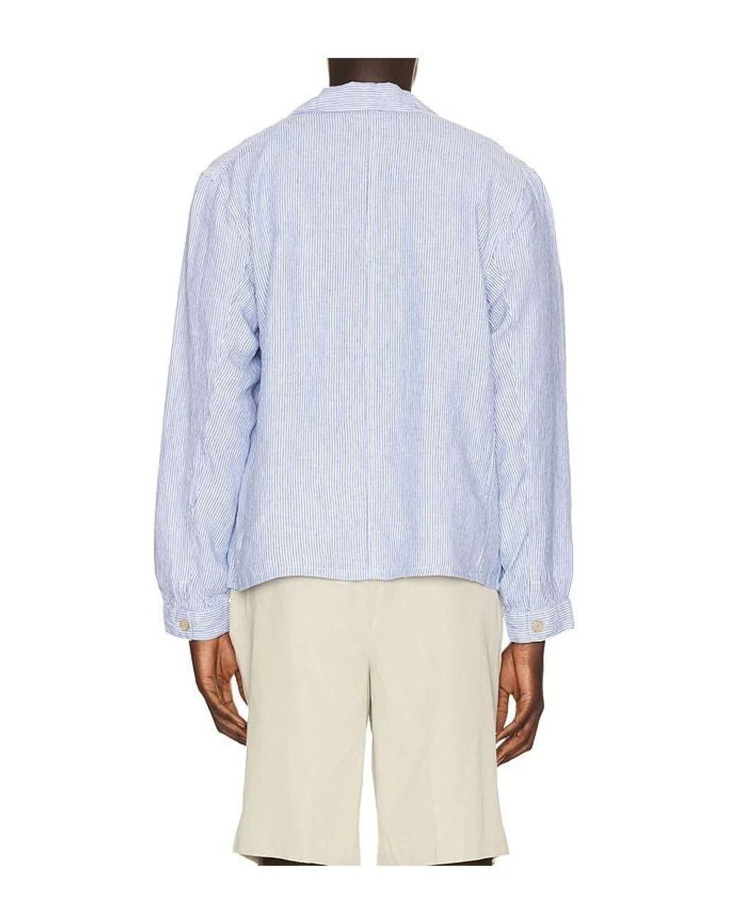 slubby linen striped chore overshirt in blue