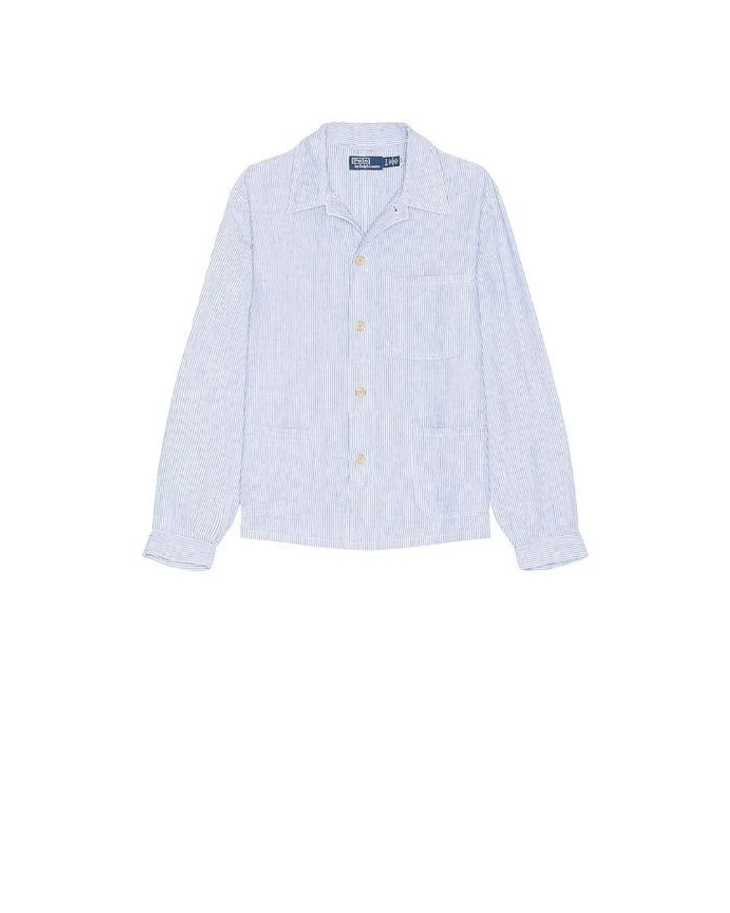 slubby linen striped chore overshirt in blue