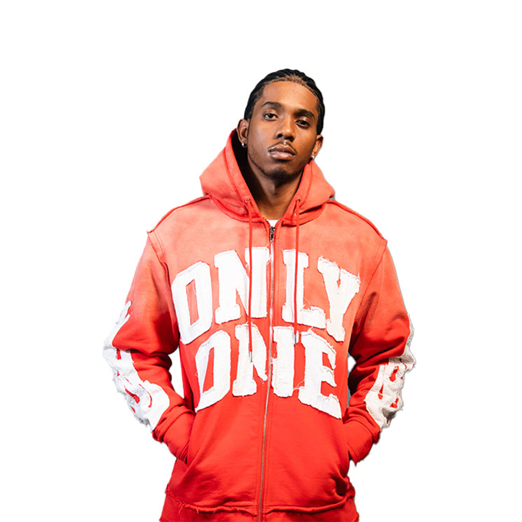 Cut And Sewn Distressed Full-Zip Hoodie