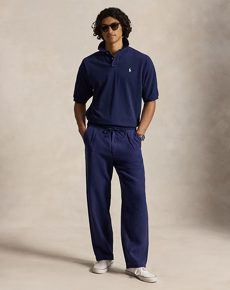 Lateef Relaxed Fit Pleated Linen Trouser