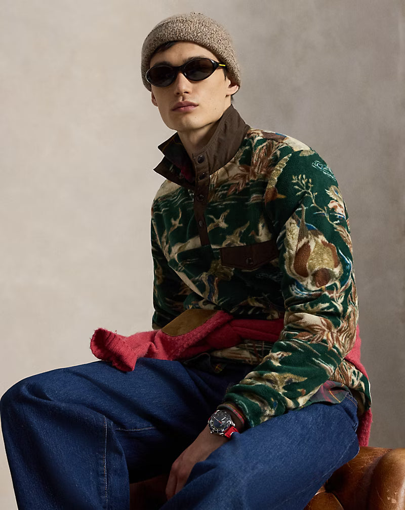 Duck-Print Brushed Fleece Pullover