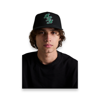 Men Gideon Black Green Script Logo Hat