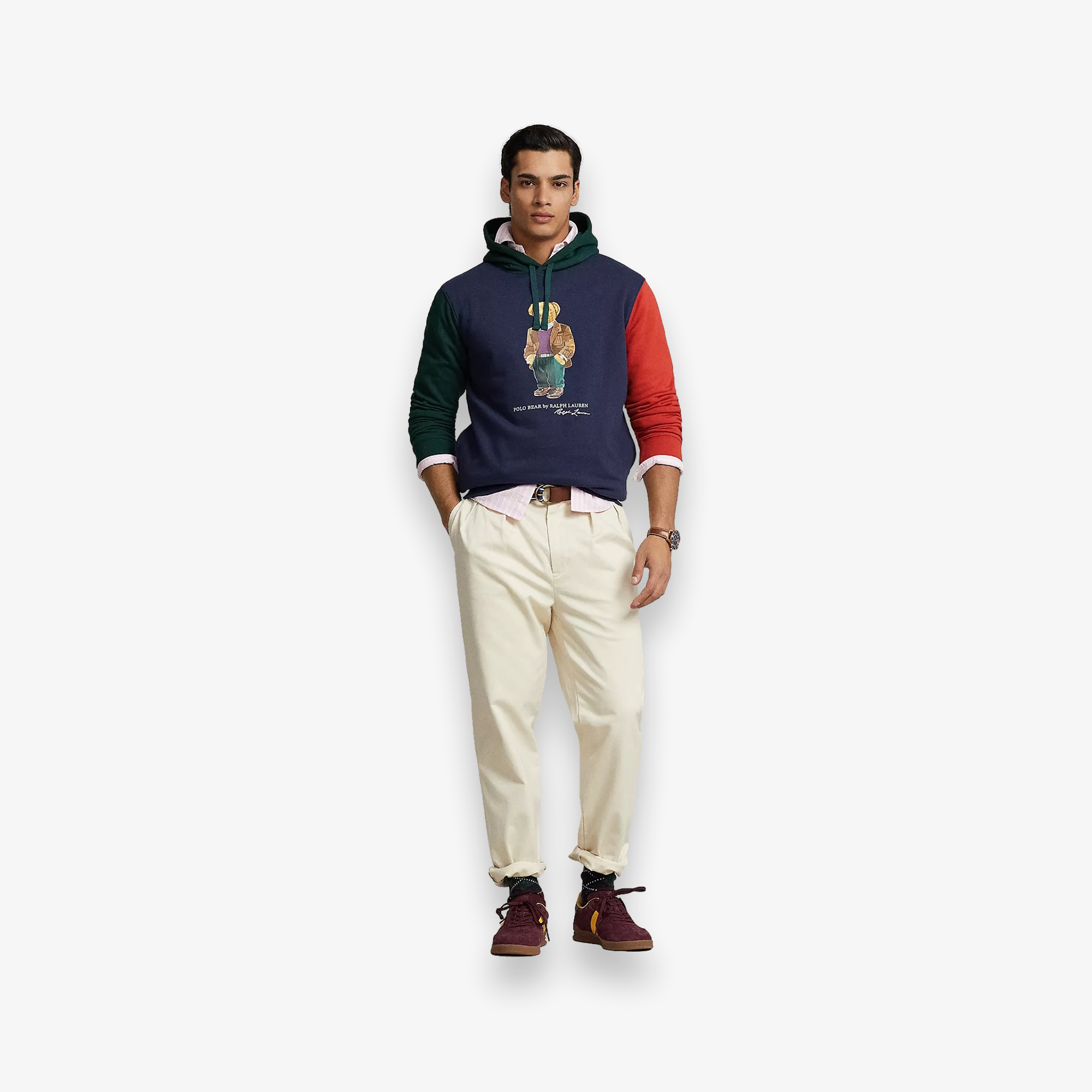 Polo Bear Color Blocked Fleece Pullover Hoodie