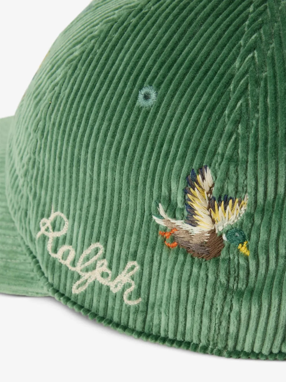 duck-embroidered corduroy ball cap