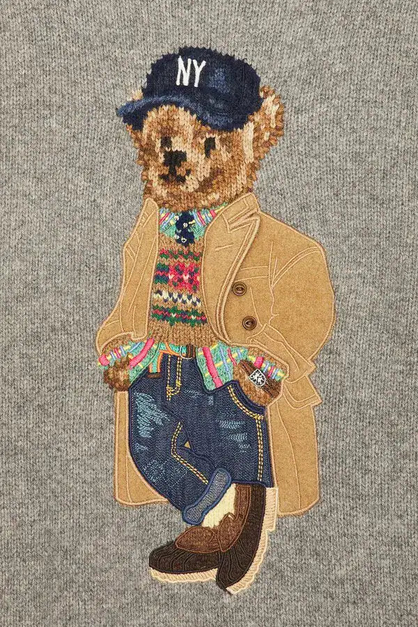 Wool Blend Novelty Heritage Bear Crewneck Sweater