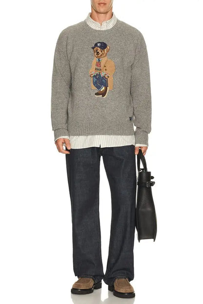 Wool Blend Novelty Heritage Bear Crewneck Sweater