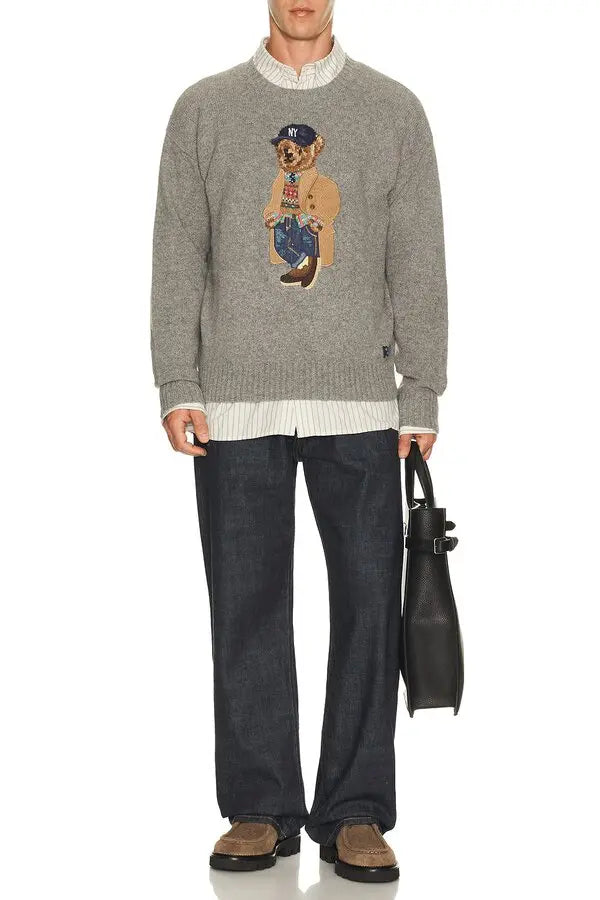 Wool Blend Novelty Heritage Bear Crewneck Sweater
