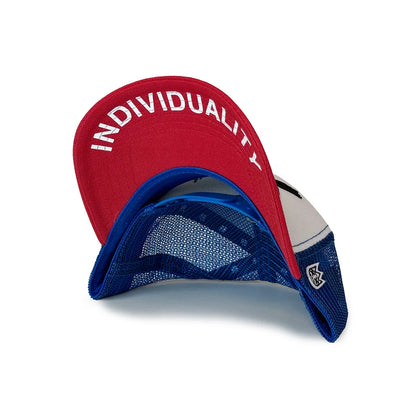TRUCKER XX RED VISOR ROYAL MESH TRUCKER HAT