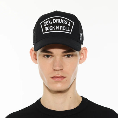LOGO MESH BACK "SEX DRUGS ROCK N ROLL" TRUCKER HAT