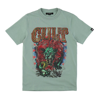 Short Sleeve Lion Crew Neck Green T-Shirt