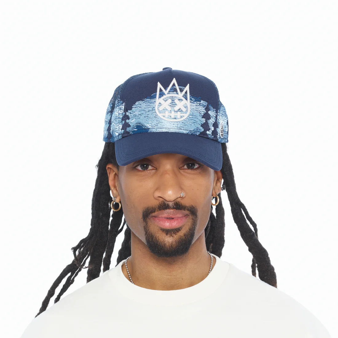 MESH BACK CURVED VISOR COMMUNITY TRUCKER HAT-Navy