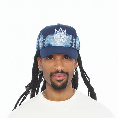 MESH BACK CURVED VISOR COMMUNITY TRUCKER HAT-Navy