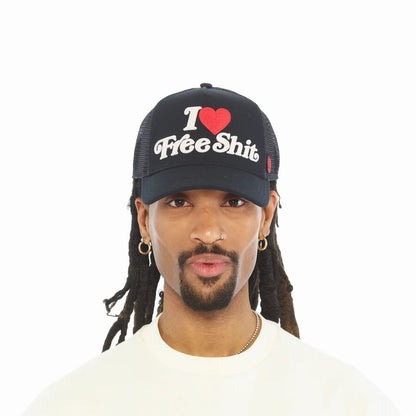 Cult Of Individuality-MESH BACK CURVED VISOR I LOVE FREE SHIT TRUCKER HAT-Black