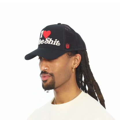 Cult Of Individuality-MESH BACK CURVED VISOR I LOVE FREE SHIT TRUCKER HAT-Black