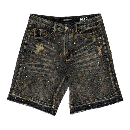 Baroque Weave Fancy Stone Black Denim Short