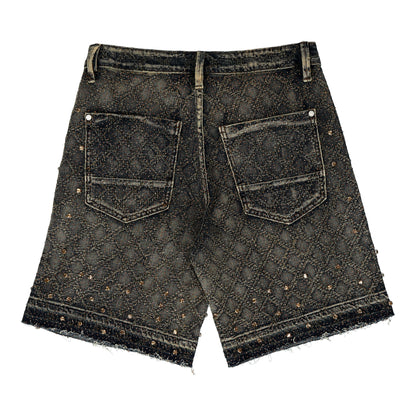 Baroque Weave Fancy Stone Black Denim Short