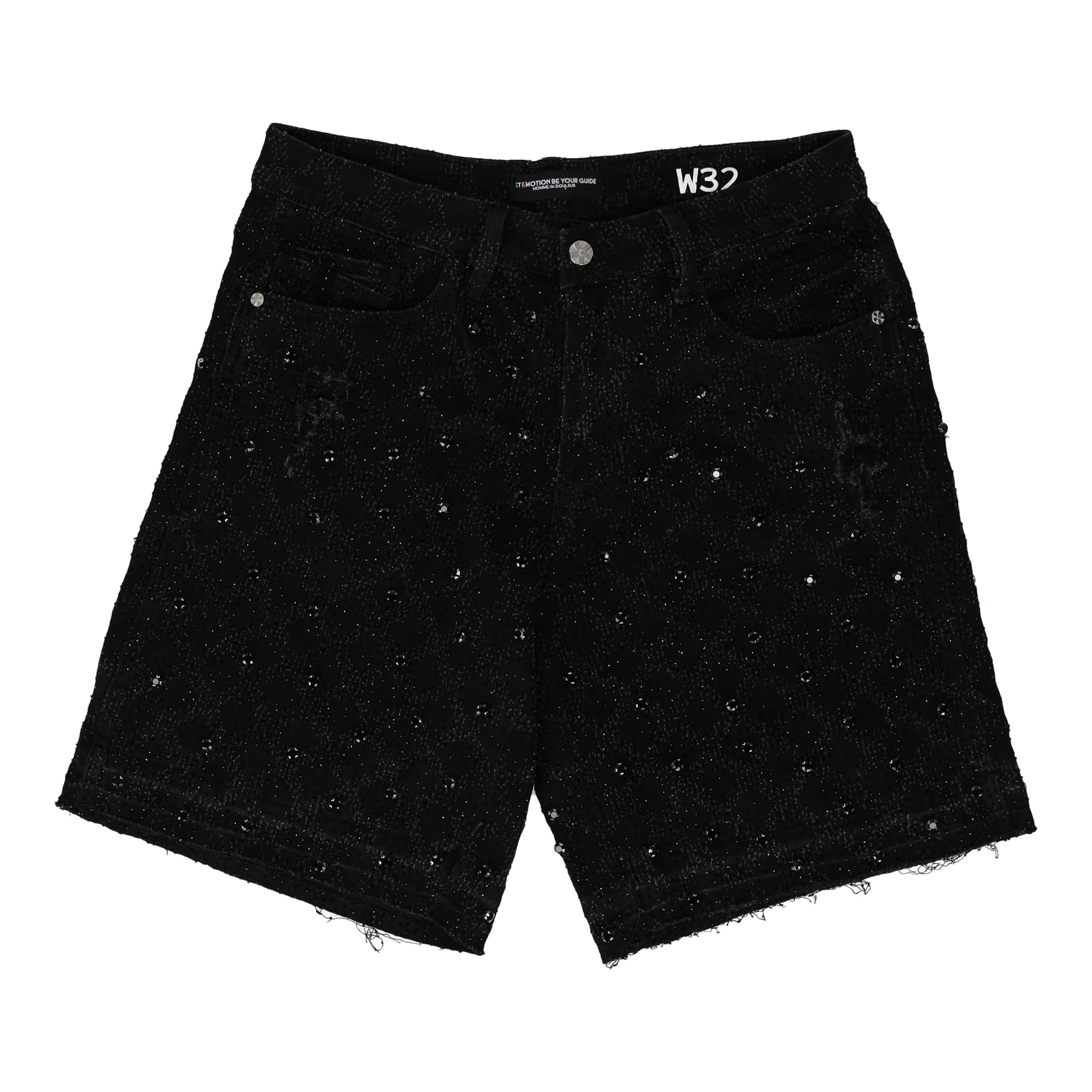Barboque Weave Fancy Stone Denim Black Short