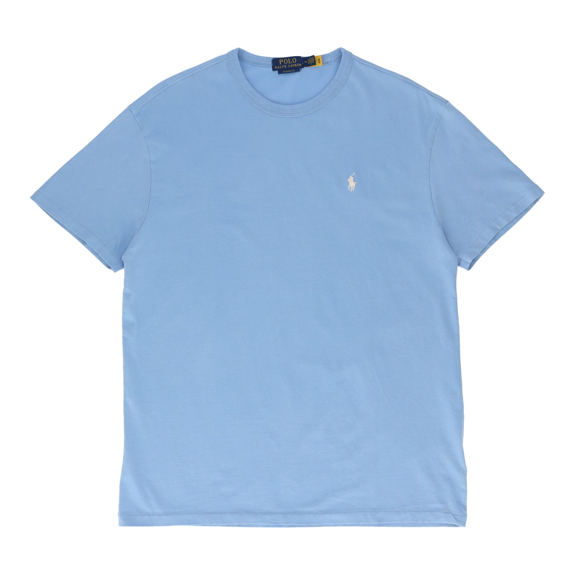 Short Sleeve Jersey Knit Bound Crewneck Blue T-Shirt