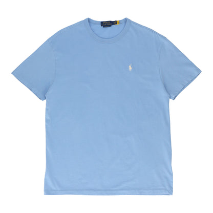 Short Sleeve Jersey Knit Bound Crewneck Blue T-Shirt