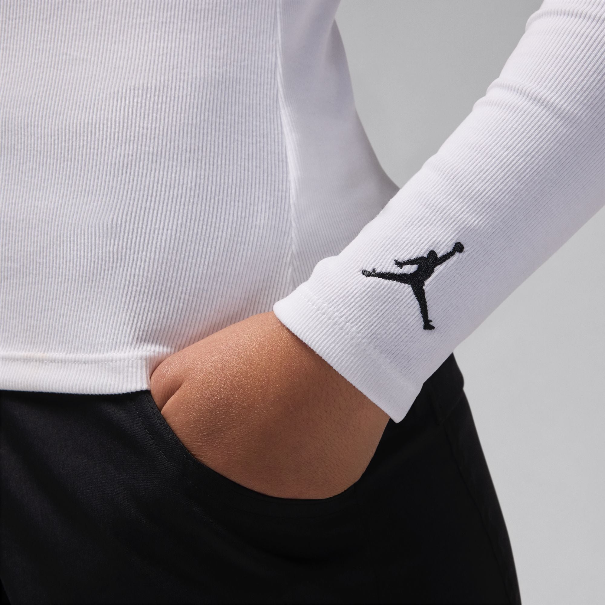 Jordan Long Sleeve White Knit Fitted Top