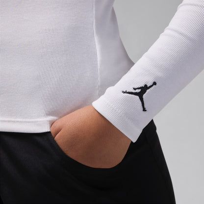 Jordan Long Sleeve White Knit Fitted Top