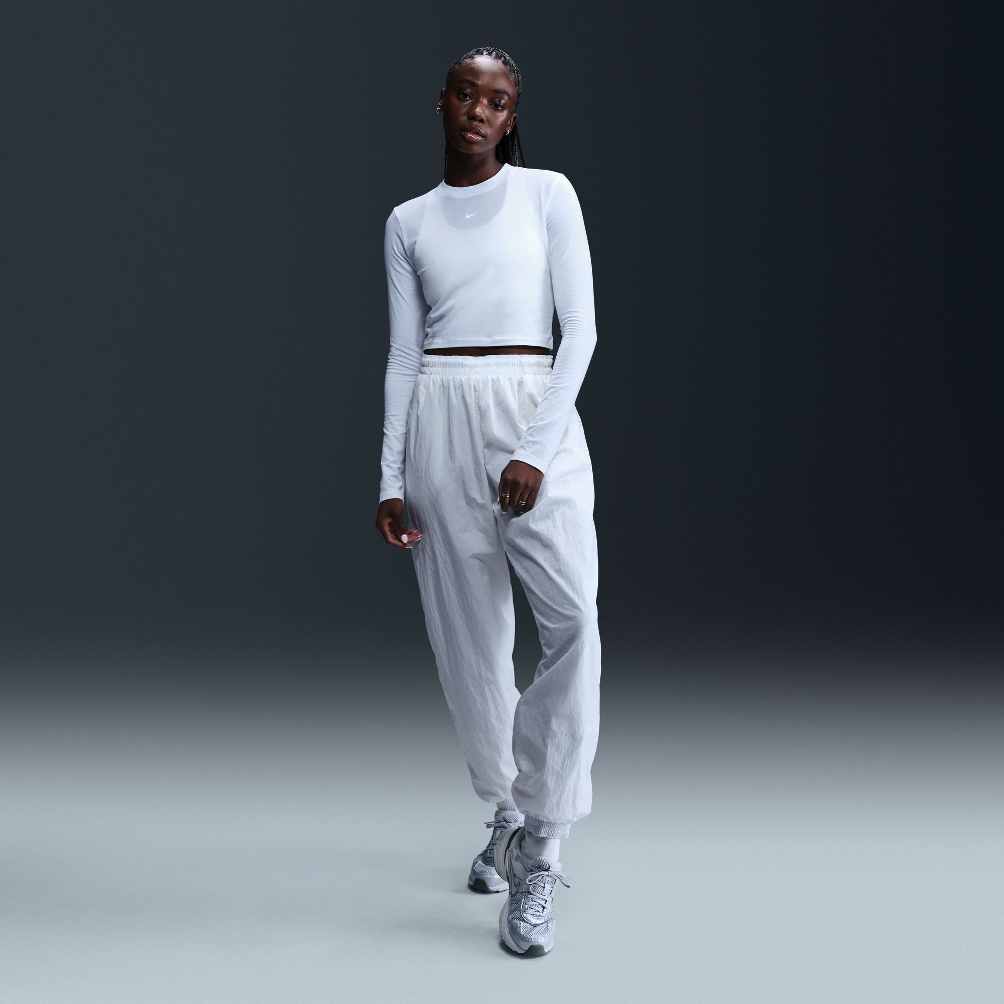 Nsw Chill Knit Slim LS Cropped Top White