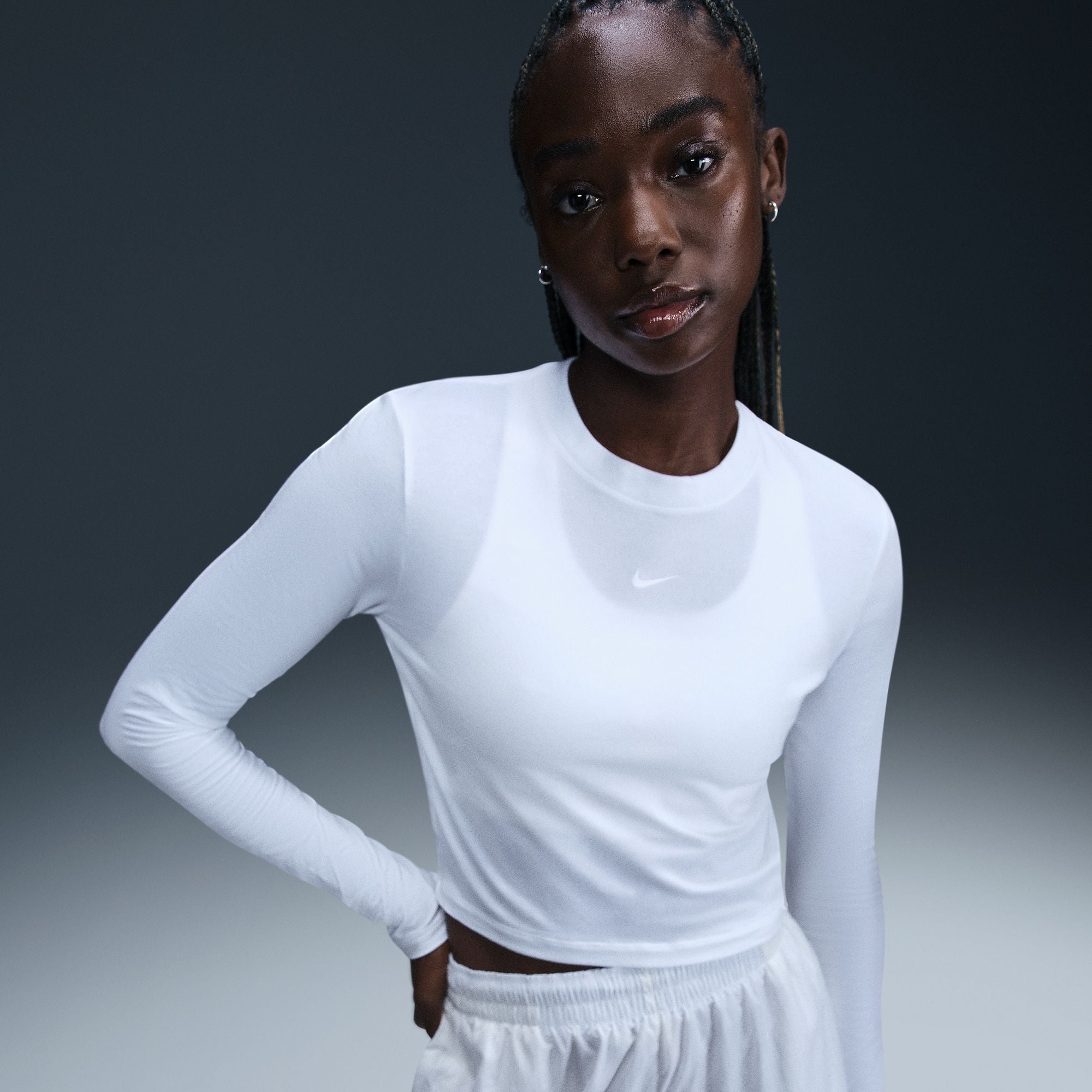 Nsw Chill Knit Slim LS Cropped Top White