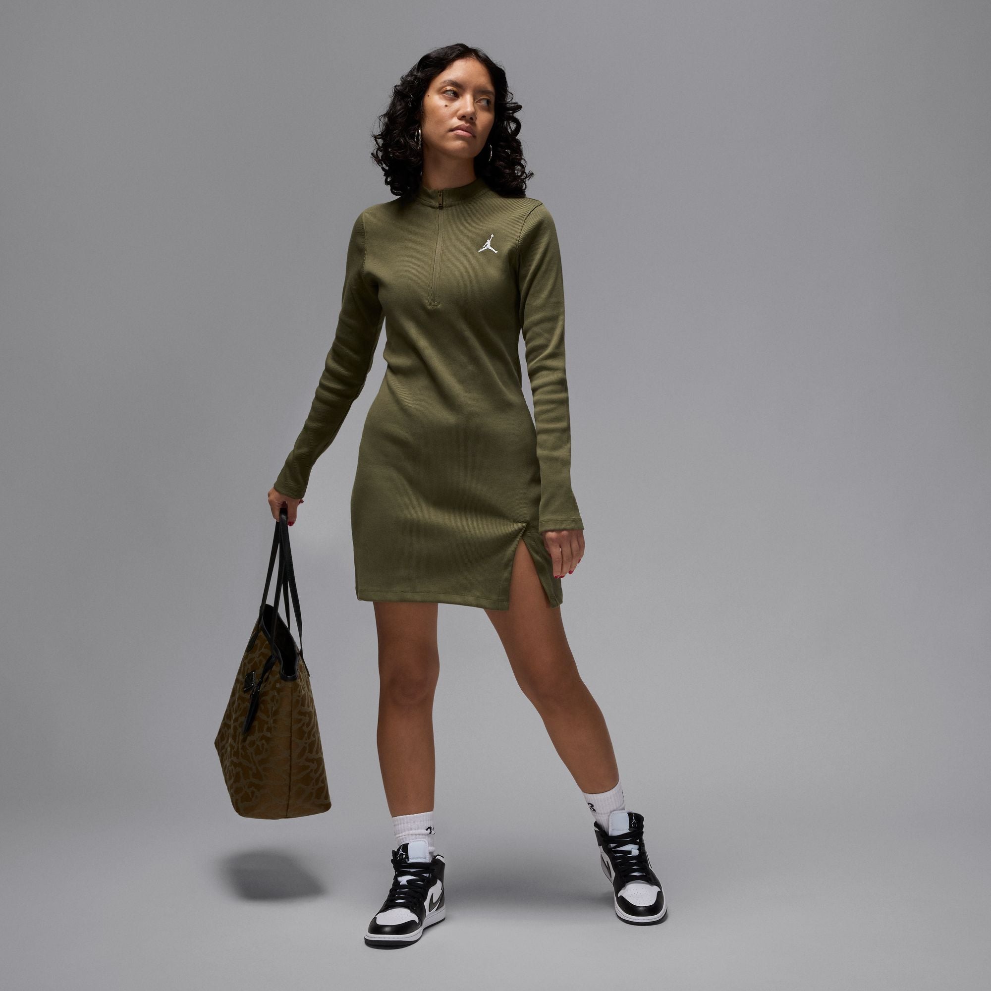 1/2-Zip Long-Sleeve Knit Dress