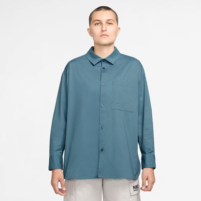 Chill Poplin Loose Long Sleeve Button Up Top