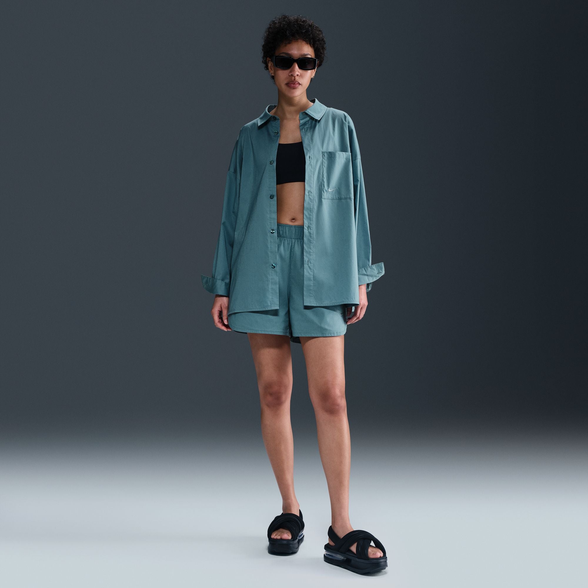 Chill Poplin Loose Long Sleeve Button Up Top