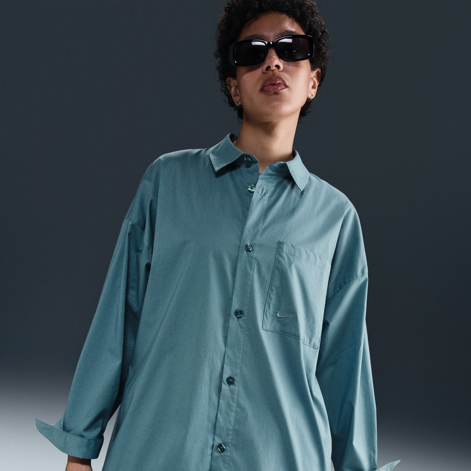 Chill Poplin Loose Long Sleeve Button Up Top
